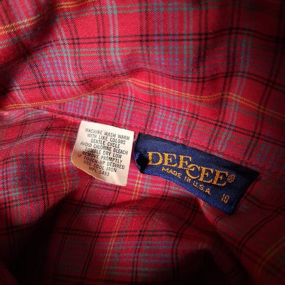 Vintage Dee Cee Blouse Women 10 Rust Blue Plaud Button Collared Modest Retro - Picture 4 of 12